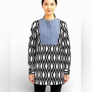 Tunic‎ Top by J Crew Black/Wt & Chambrey Size L